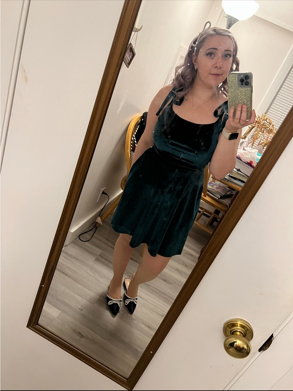 Francesca's Collections Emerald Velvet Tie-Strap Mini Dress